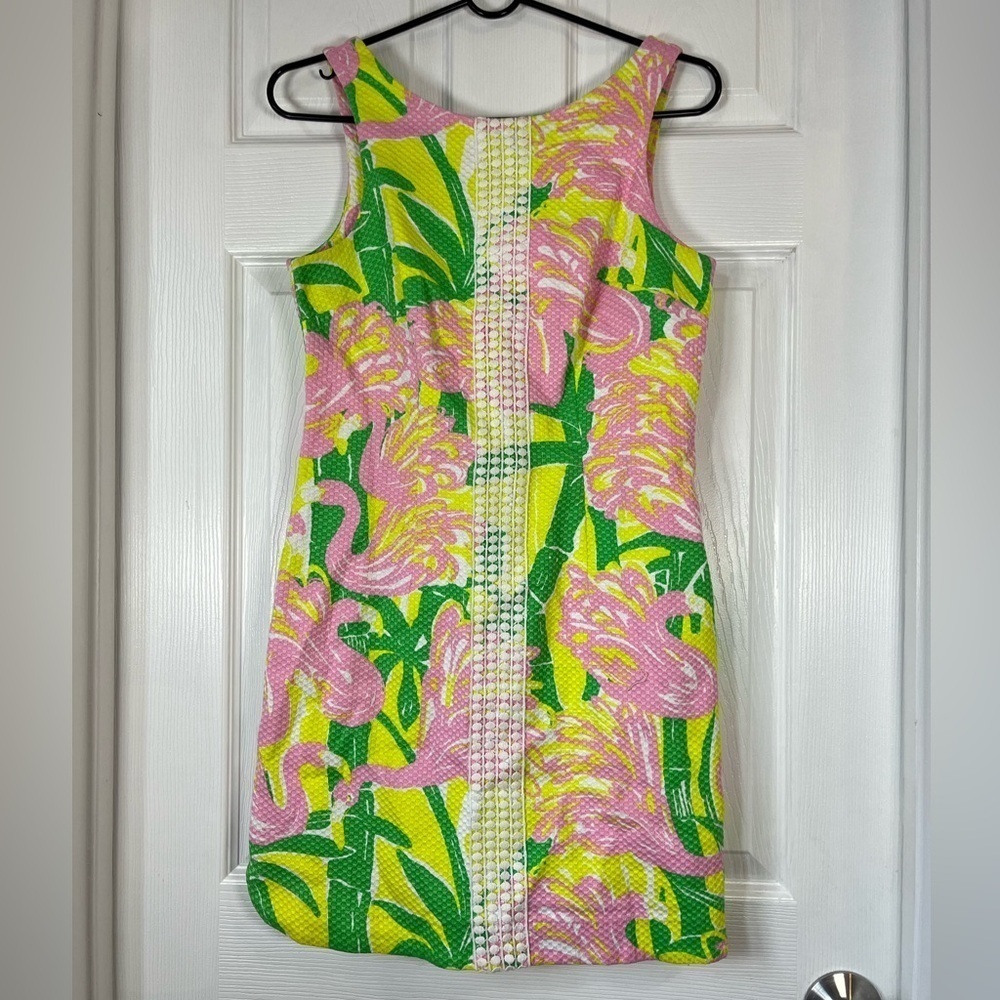 Lilly Pulitzer Pink Green Yellow Fan Dance Shift Dress Size 2 - Picture 2 of 8
